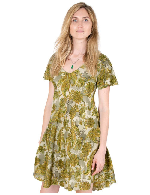 vestido-corto-seda-verano-mangas-verde