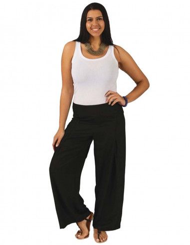 Straight-Pants-Black-Large-Size-Rayon