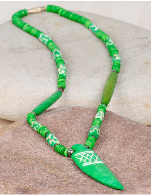 Halskette-Knochen-Grün-Unisex-Hippie