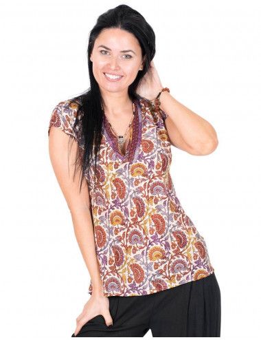 Hippie-Chic-T-Shirt mit Seidendruck