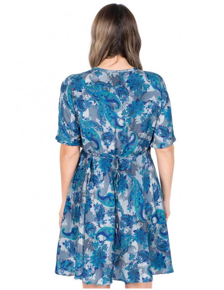 robe-courte-style-hippie-imprimée-bleu