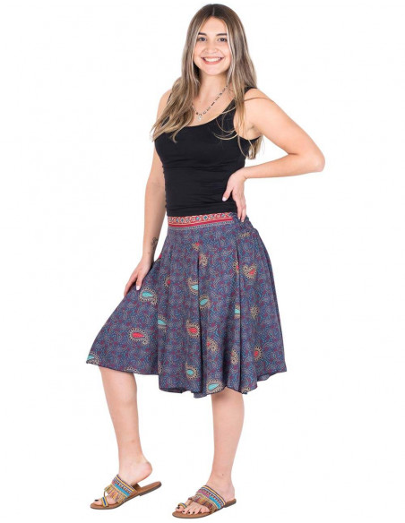 saia-estilo-hippie-seda-estampada-azul-verão