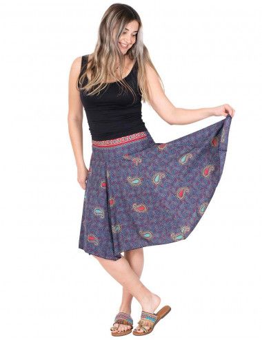 jupe-style hippie-imprimée-soie-bleu-été 2