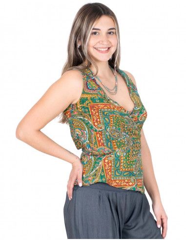 blouse-en-soie-croisée-imprimée-verte