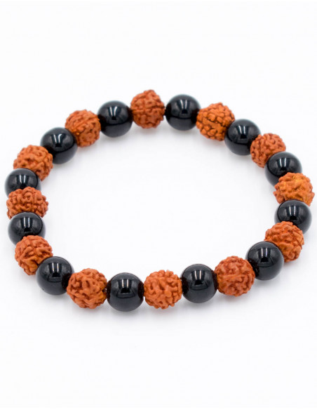Rudraksha und Onix Kombinationsarmband
