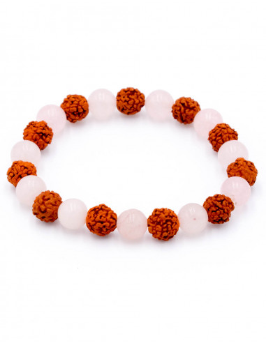Armband aus Rudraksha-Samen und Rosenquarz