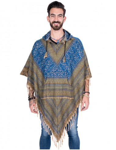 Poncho hippie in cotone e lana