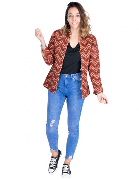 Wendbare Mao-Jacke aus Baumwolle – Hippie-Chic-Stil – exklusives indisches Kunsthandwerk