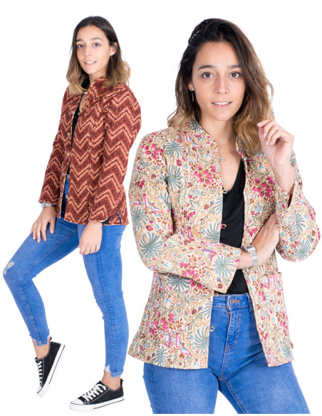 Wendbare Mao-Jacke aus Baumwolle – Hippie-Chic-Stil – exklusives indisches Kunsthandwerk