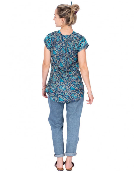 Printed silk T-shirt Blue