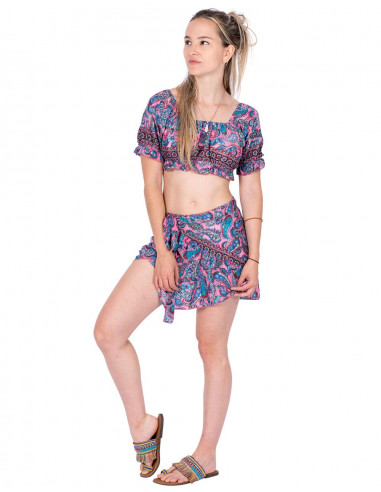 Silk Short Skirt and Top Set