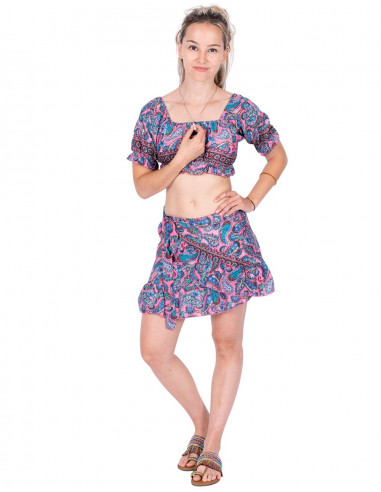 Ensemble jupe courte et haut en soie