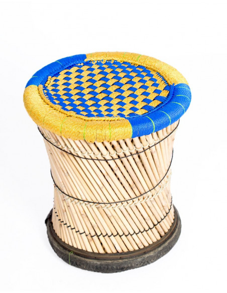 Tabouret en bambou tressé - Fabriqué à la main en Inde - Exclusif et confortable - 40x39 cm