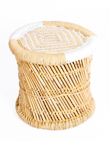 Natural Bamboo and Leather Stool