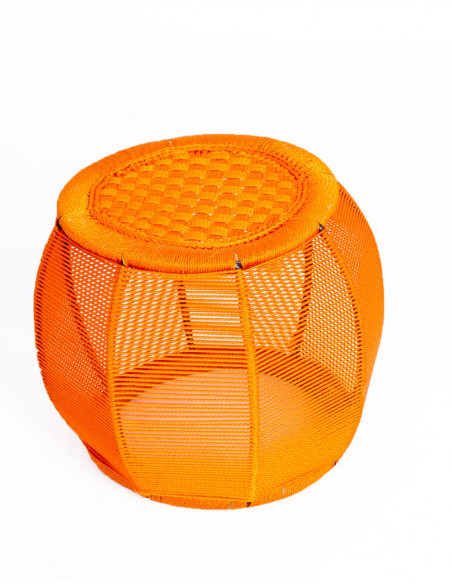 Handgefertigter runder Designerhocker aus Metall und Nylonseil - Handgefertigt in Indien - 29 cm
