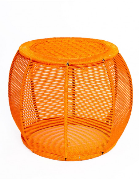 Handcrafted Designer Round Stool in Metal and Nylon Rope - Handmade in India - 29 cm