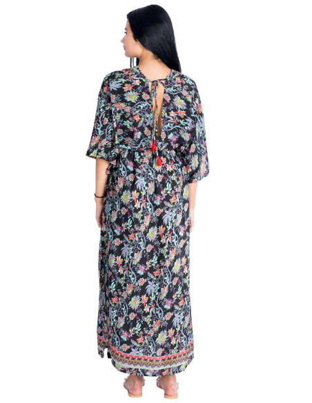 Vestido de seda preto estampado