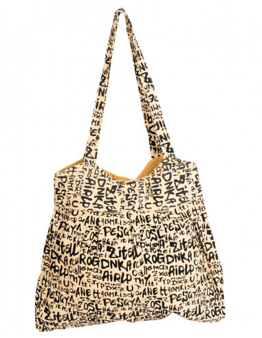 Tasche mit schwarzen Buchstaben