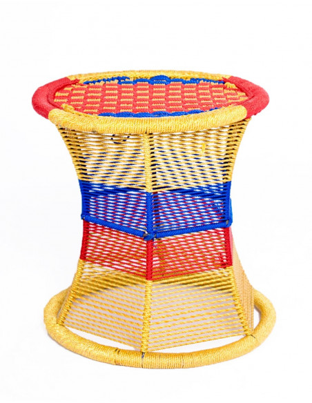 Handcrafted Metal Stool from India - Unique Design with Nylon Rope - 36x35 cm