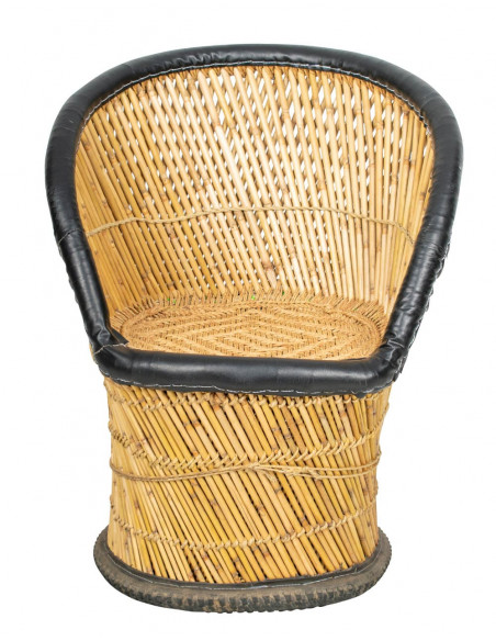 Poltrona individuale in juta con dettagli in similpelle: artigianato indiano, comfort esclusivo