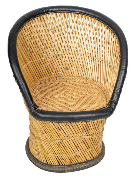 Poltrona individuale in juta con dettagli in similpelle: artigianato indiano, comfort esclusivo