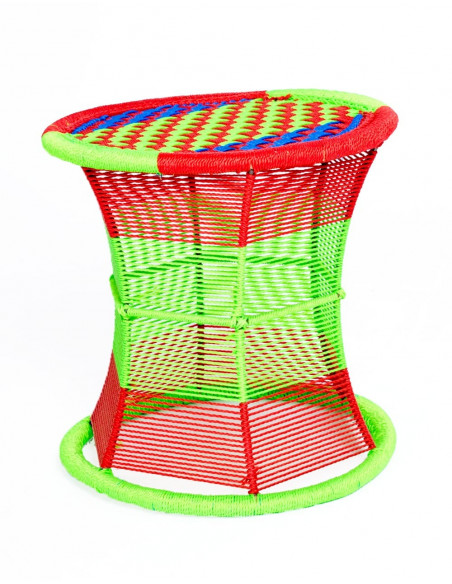 Banco de metal com corda de nylon feito à mão na Índia - Estilo único e confortável | 36x35 cm
