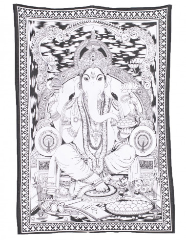 Black and White Ganesha Tapestry