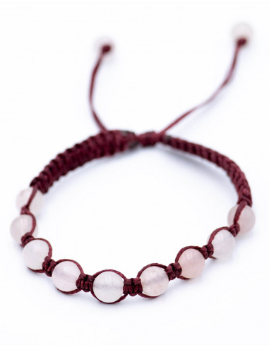 Pulseira de macramê com pedra de quartzo rosa