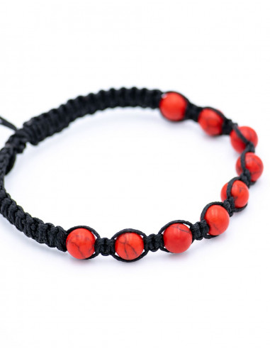 Macrame Bracelet with Red Coral Mineral