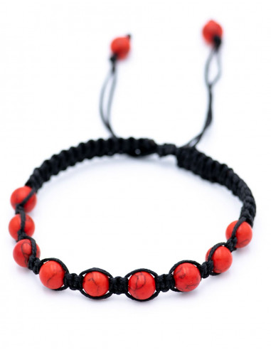 Macrame Bracelet with Red Coral Mineral