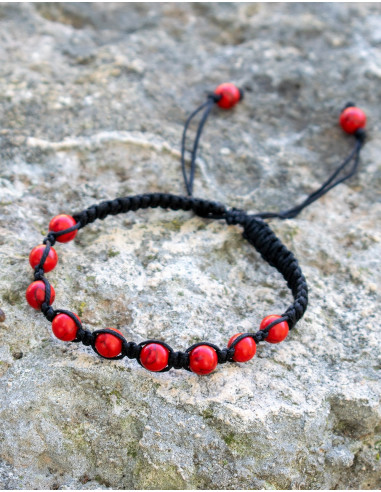 Bracciale Macramè con Corallo Rosso Minerale