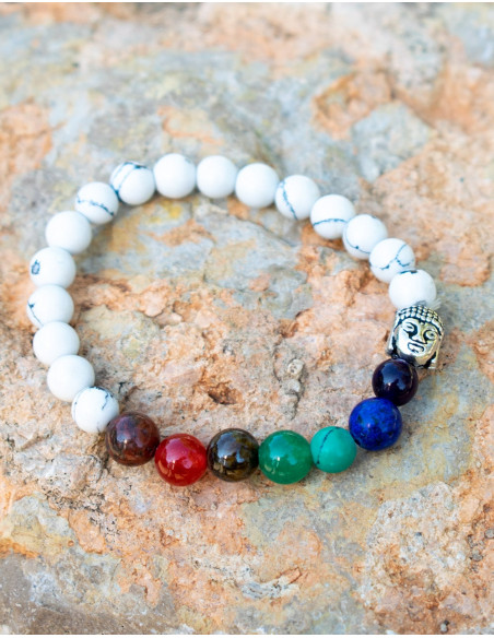 Howlite Mineral Stone Bracelet with Buddha