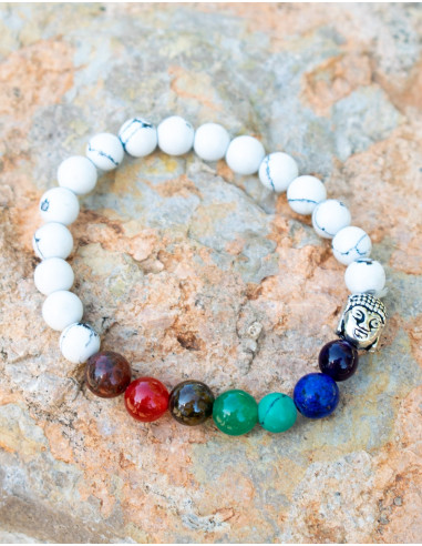 Howlite Mineral Stone Bracelet with Buddha