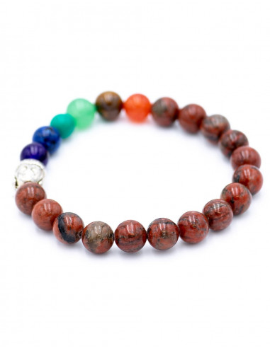 Bracciale di diaspro rosso con 7 chakra e Buddha