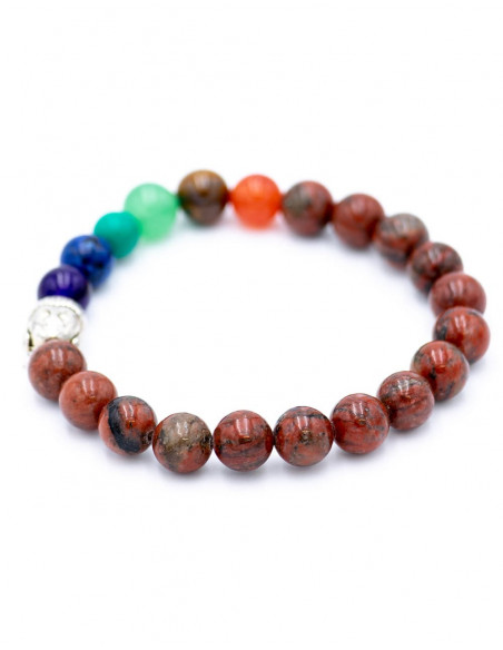 Armband aus rotem Jaspis mit 7 Chakren und Buddha