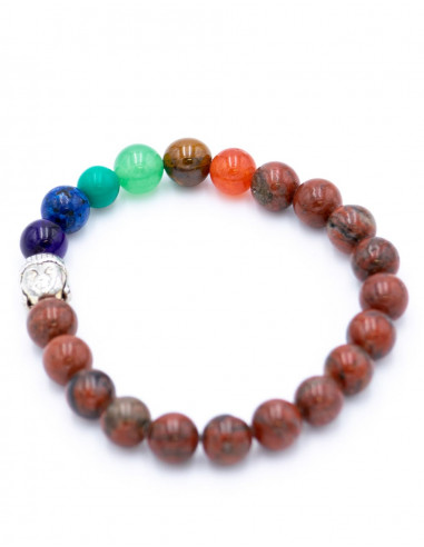 Armband aus rotem Jaspis mit 7 Chakren und Buddha