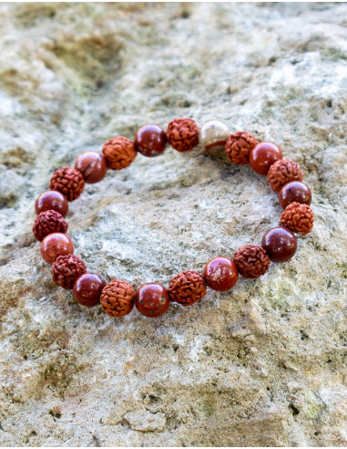 Rudraksha and Red Jasper Beads Bracelet