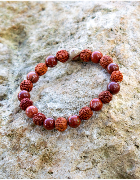 Rudraksha and Red Jasper Beads Bracelet