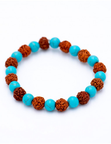 Bracelet combiné Rudraksha et Turquoise