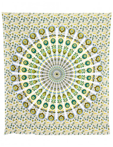 Arazzo o copriletto Mandala dai toni verdi