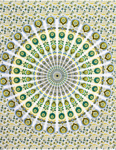 Tapisserie ou Couvre-Lit Mandala Tons Verts