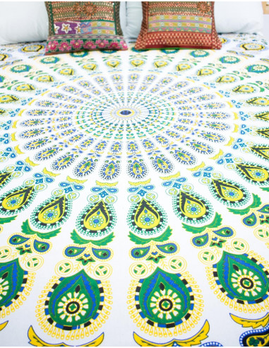 Green Tones Mandala Tapestry or Bedspread