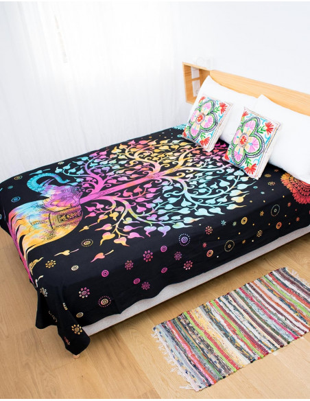 colcha-verano-negro-elefante-arbol-multicolor