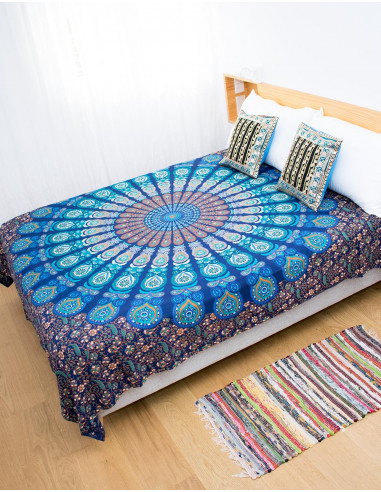 Blauer Mandala-Wandteppich oder Tagesdecke