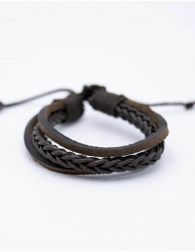 Bracelet Simili Cuir Bandes Noires