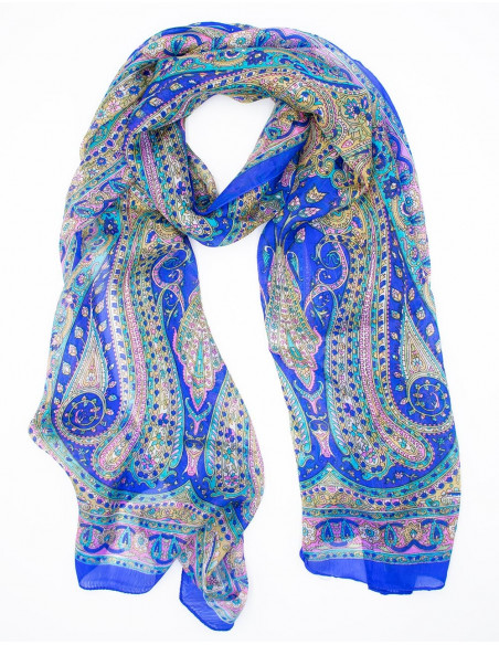 pañuelo-bufanda-seda-azul-estampado