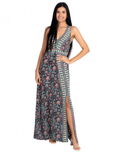 vestido-largo-ceñido-negro-con-tajo