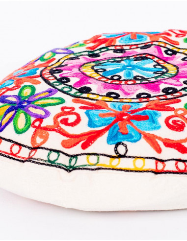 Embroidered Round Cushion Cover