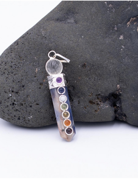Pendentif Pierre Minérale avec 7 Chakras