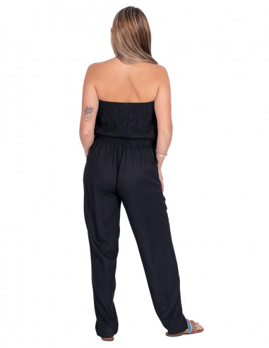 Strapless Ruffled Black Jumpsuit